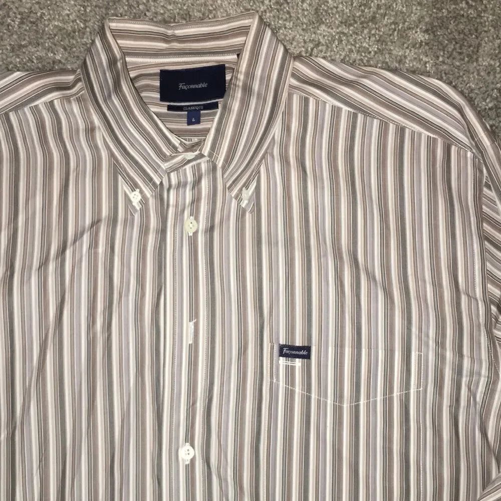 Brown Stripe Faconnable Mens LS Classique Casual Summer LS Chest Pocket shirt L